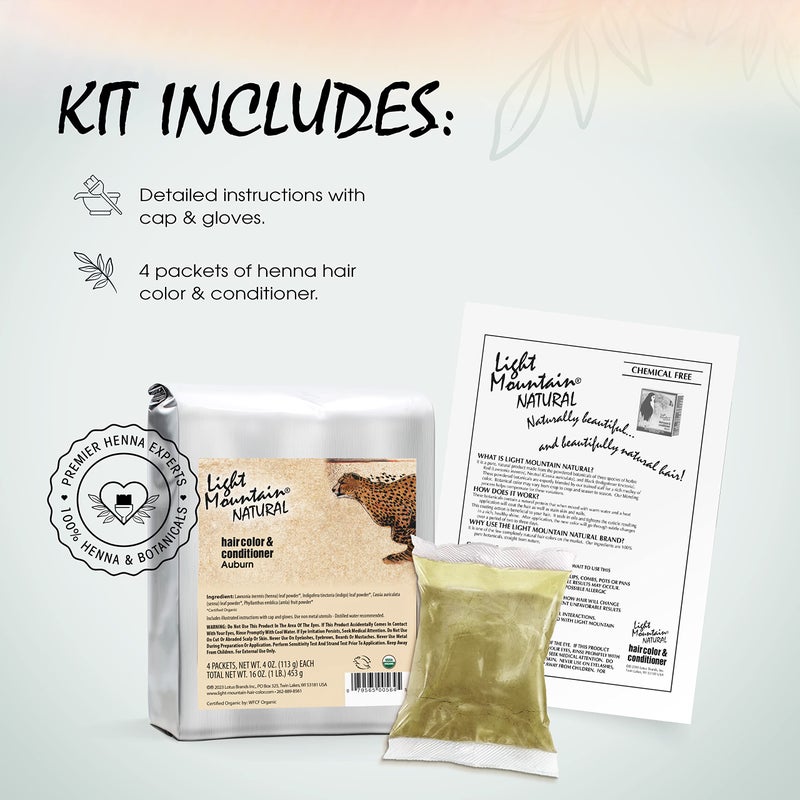 Light Mountain Henna & Conditioner - Auburn Hair Dye for Men/Women, Organic Henna Leaf Powder and Botanicals, Chemical-Free, Semi-Permanent Hair Color, 16 Oz - Image 2